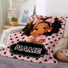 Happy Girl Bow Multi-purpose Customizable Blanket Personalized Text Durable Comfort Versatile for Sofa Couch Office Bed Picnics