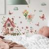 Fairy Tale Cartoon House with Flowers Wall Sticker Dreamy Self-Adhesive Decor for Kids Bedroom Living Room Nursery Wall Art