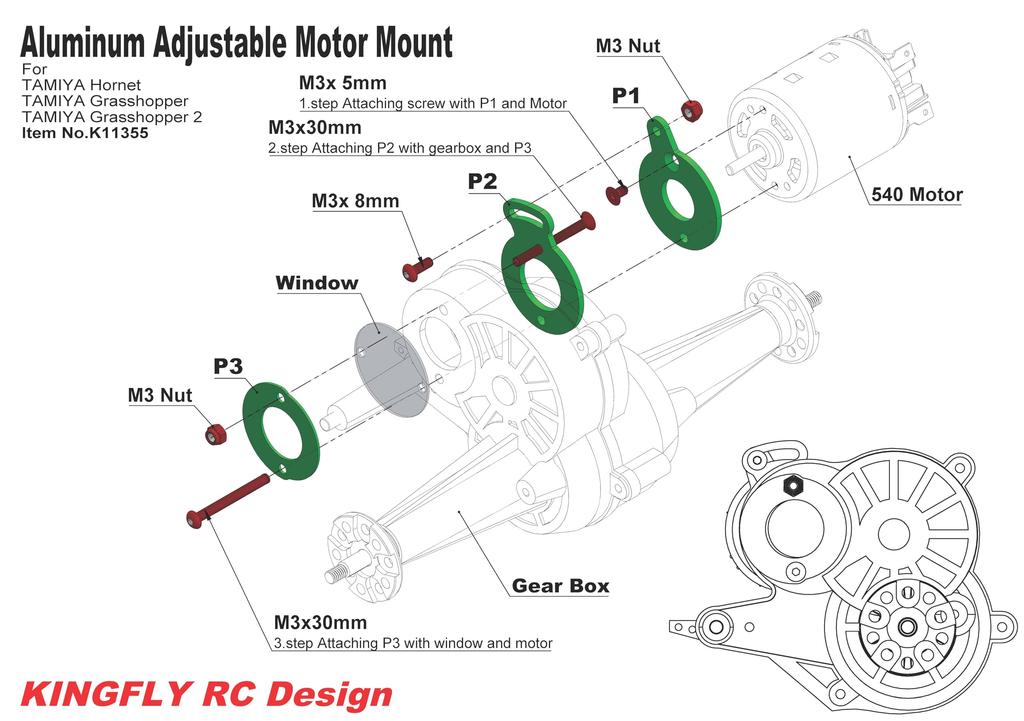 KF Aluminum Motor Adjustable Plate Tamiya Frog/Black Leg/Monster Beetle/Grasshopper/Lunchbox