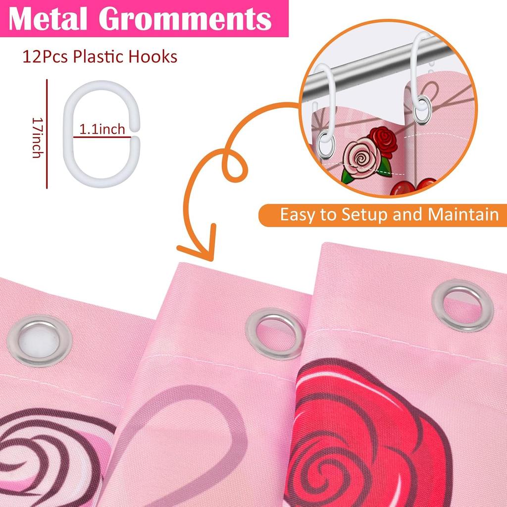 Nidoul Valentines Day Shower Curtain Gnome Valentine's Day Shower Curtain for Bathroom Valentine Romantic Red Heart Aesthetic Fabric Waterproof Cute