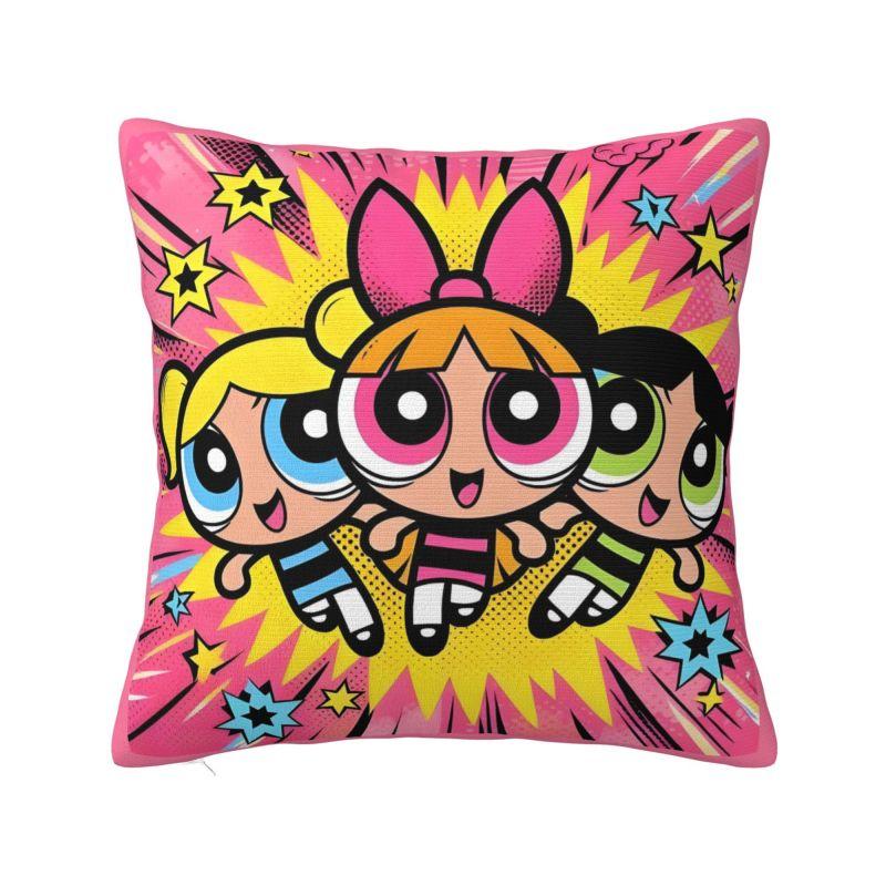 Custom Fashion The P-PowerPuffs Girls Cushion Covers 40x40cm Soft Cartoons Pillow Case for Car Square Pillowcase