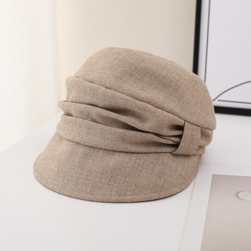 Autumn and winter gray woolen cap women's pleated stacked versatile newsboy hat spot