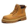 Leather Big Yellow Boots Couple Model 2025 Autumn Thick-soled Classic Big Head Short Boots Lace-up High-top Martin Boots Versatile