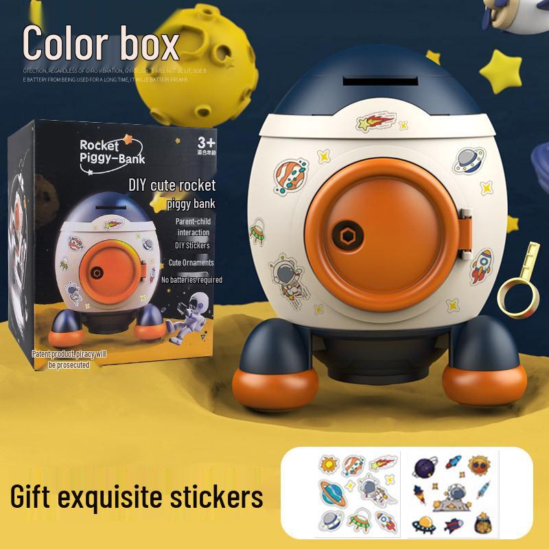 

Ракета копилка для детей: Копилка большой вместимости с ключом и наклейками With Stickers + 3D Stickers + Key