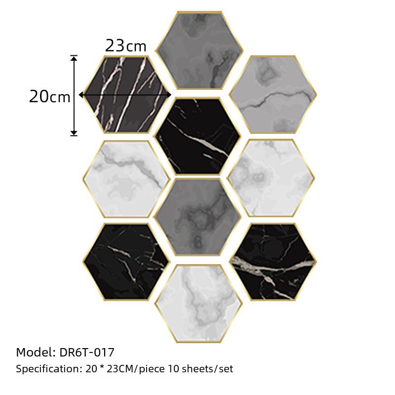50Pcs Grey and White Marble Wood Bohemian Peel and Stick Self-Adhesive Hexagon Tile Stickers for Home Cabinet Kitchen Living Room Wall