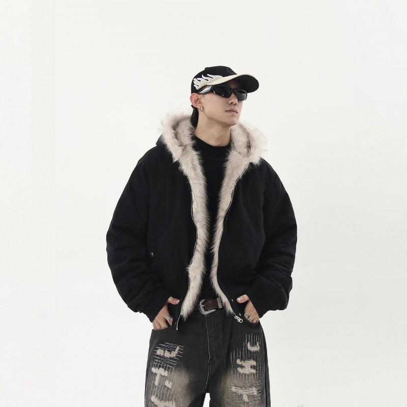 Mens Thickened Winter Hooded Loose Warm Padded Cotton Coat Solid Casual Outwear