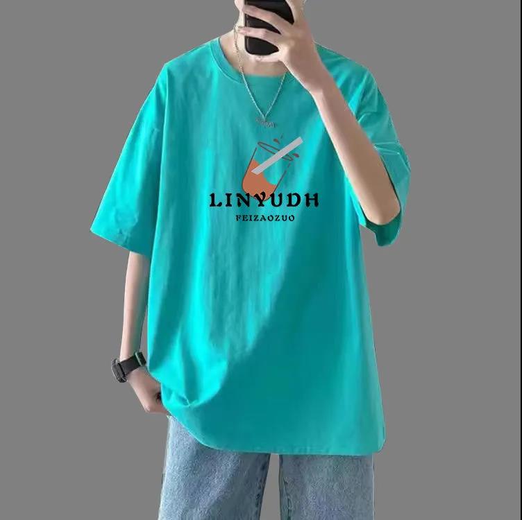 

Мужская футболка, пляжные модные футболки с принтом, летняя тонкая рубашка с круглым вырезом и короткими рукавами, мягкий повседневный свободный пуловер для студентов-подростков M малахитовая зелень