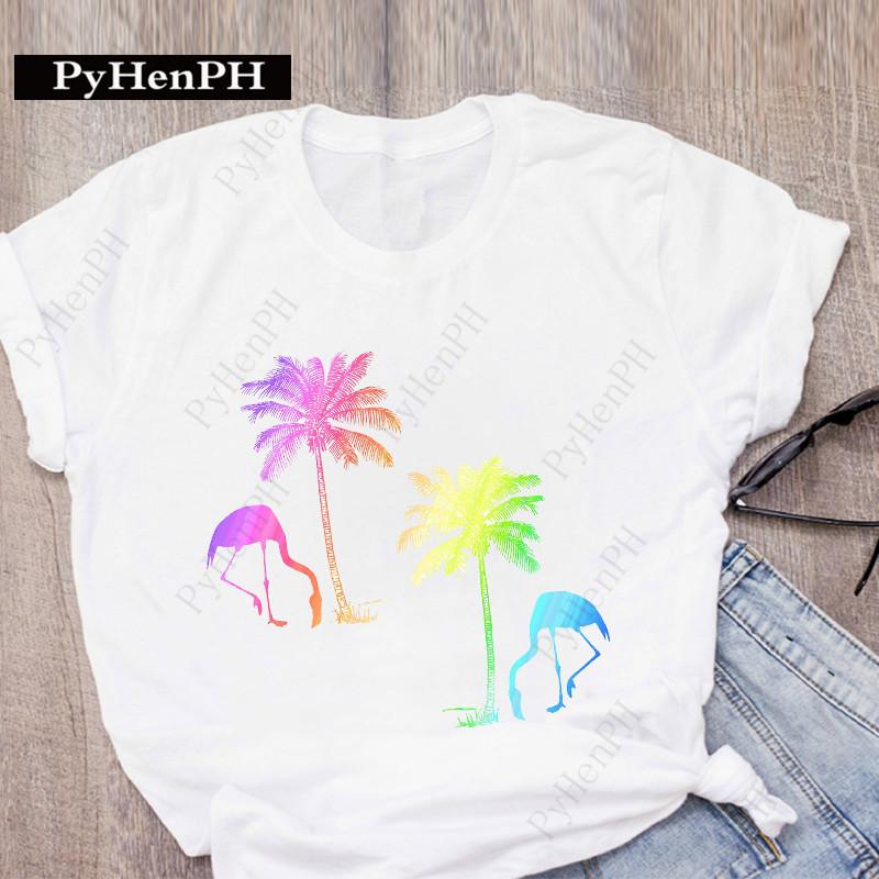 Ins New Fashion Flamingo T-shirt Short-sleeved Female Student Innerwear T-shirt On The Street Women Clothing