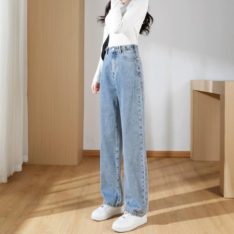 

Женские джинсы с высокой посадкой и широкими штанинами - Свободный крой, Прямые, Большие размеры, Длина в пол (Весна 2025 г.) 2XL (128-143 jin)