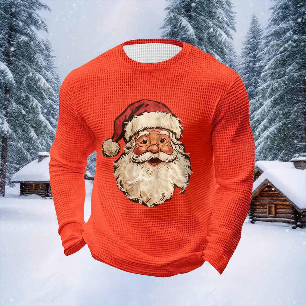 Pánské vánoční topy s kulatým výstřihem a dlouhým rukávem Pánské sportovní topy ve velkých velikostech s ležérním kulatým výstřihem