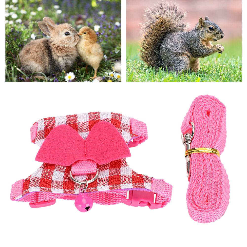 Small Animal Outdoor Walking Harness Pink Plaid Vest Leash Set Chest Strap for Ferret Chinchilla