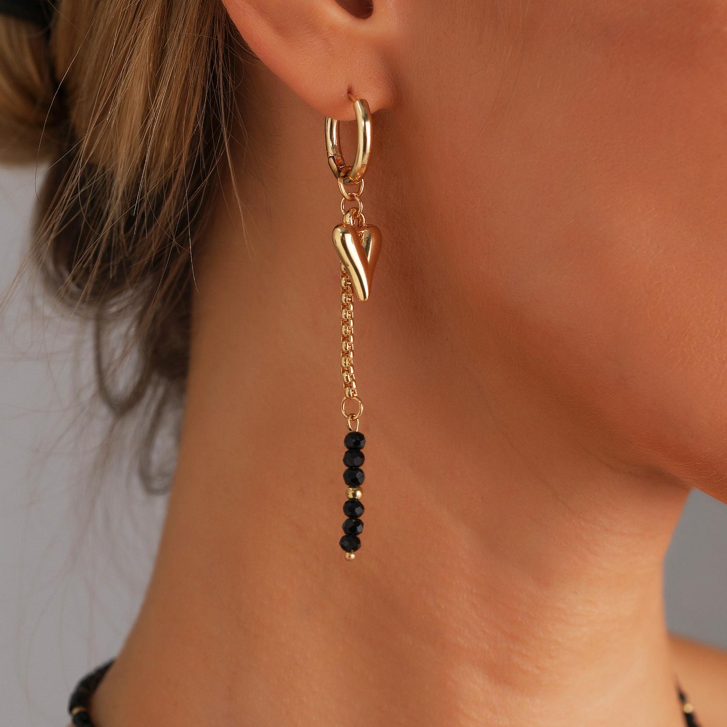 

Minimalism Crystal Beads Necklace Earrings for Women Heart Pendant Black Link Small Ball Chain Choker Clavicle Chain Girls Gifts