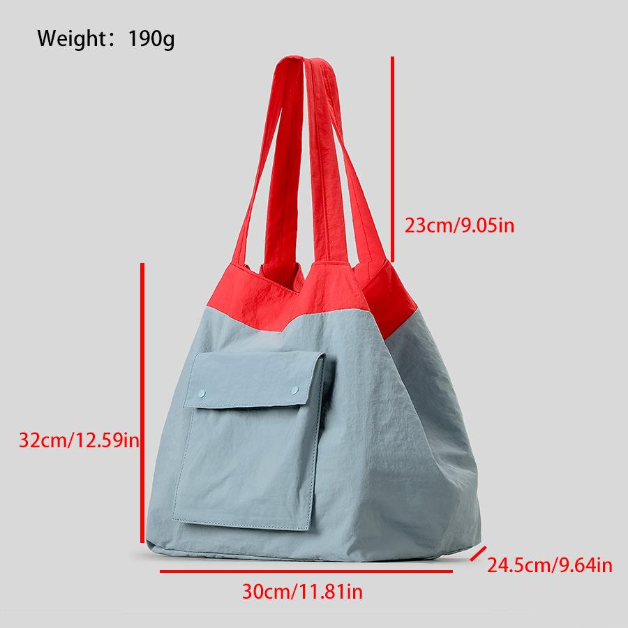 Women's Colour Blocking Lazy Wind Large Capacity Tote Bag Simple Lightweight Canvas Handbag Double-sided Can Be Back Commuting Shoulder Bag