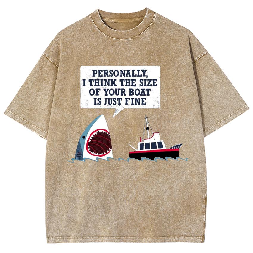 Summer Cartoon Shark Ship Print Ladies T-Shirt Washed Oversized Half Sleeve Cute Casual Fashion Top In Stock
