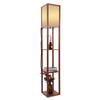 Modern Oak Wooden Fabric Floor Lamp with Built In Shelving Units for Lounges Hallway   Brown