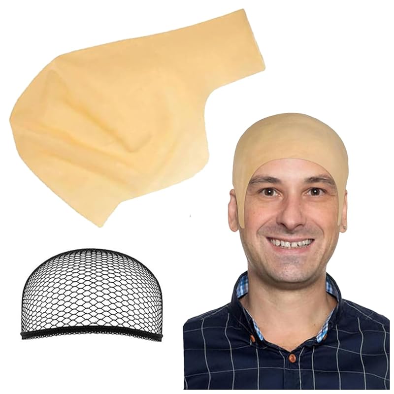 

[WISHOW] 2 piece set bald shaved head skin head + wig net bald wig bald head bald wig skin head wig headgear Baldness cosplay halloween party disguise