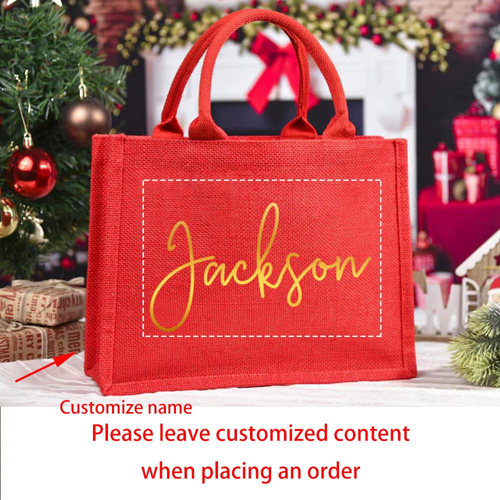 

Personalized Christmas Gift Bags Red Burlap Tote Bag Xmas Holiday New Year Gift Wedding Bachelor Party Bridal Shower Keepsake 1pcs 36x32x15cm