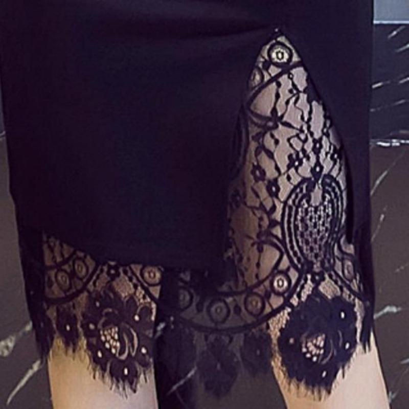 Single-breasted Lace Patchwork Sexy Skirt Women Fashion Solid Color Slim High Waist Skirts