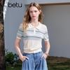 Betu Women's Polo Collar Contrast Jacquard Knit Top