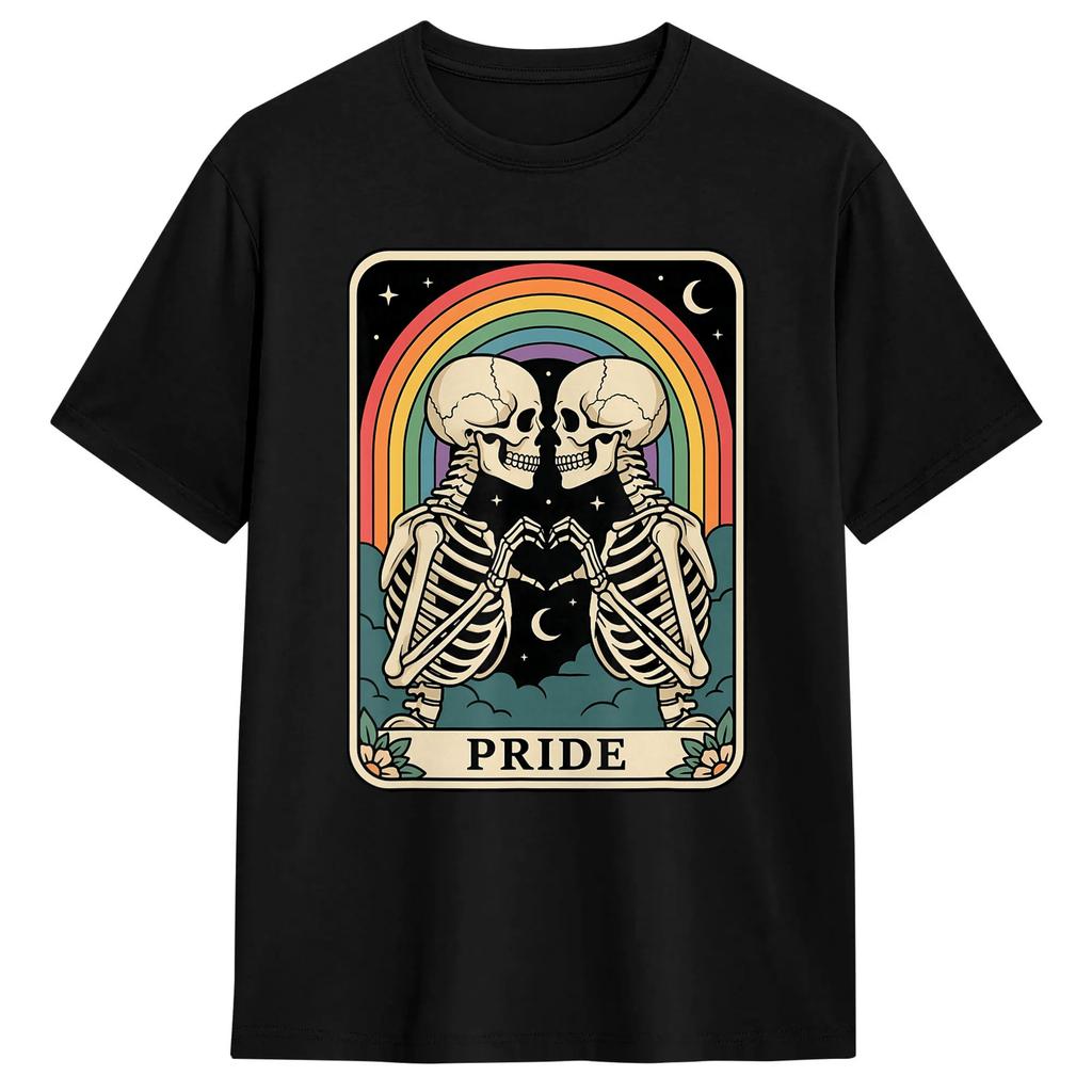 Unisex Tarot Card The Lovers Goth Skeleton Halloween Occult Tshirts Cotton Clothes Beach Y2k Funny Short Sleeve Tshirt O Neck Tee