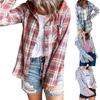 Kadın Kapşonlu Ekose Gömlekler Düğmeli Günlük Tartan Kapşonlu Ceket Bluz Gevşek Uzun Kollu Kazak Sweatshirtler Mont