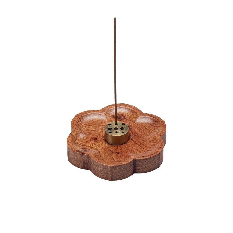 Ebony and Copper Petal-Shaped Incense Holder - Creative Sandalwood Burner Tray