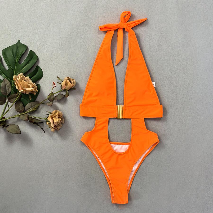 ביקיני חדש בצבע אחיד שלם V עמוק סקסי עיצוב אבזם מכירה חמה