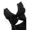 Solid Color Sexy  Ruffle Sleeve Cutout One Piece Swimsuit Twist Front Bathing Suit