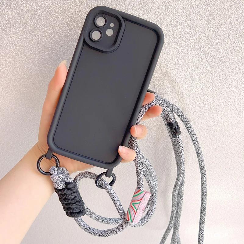 

Чехол-цепочка с регулируемым шнурком для iPhone 15 16 14 13 11 12 Pro Max MiNi XR X XS 7 8 plus SE 2020, мягкий чехол For iPhone 16 Pro чёрный