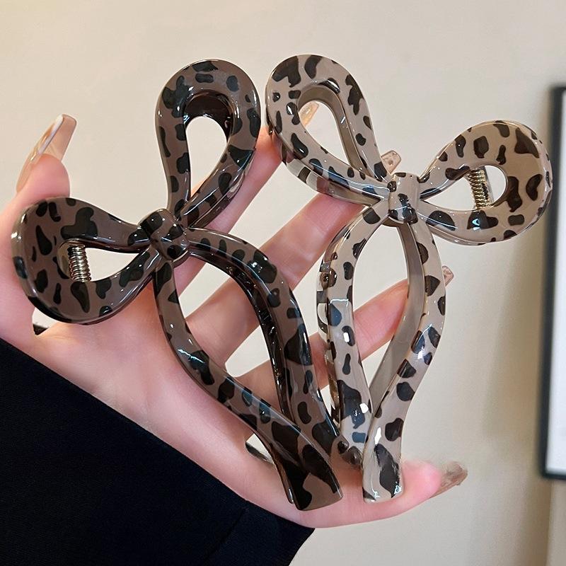 Ponytail Leopard Bow Large Hair Claw Crab Hair Accessories for Women Back Head Shark Clip Hairpins Girls Barrettes Headbands