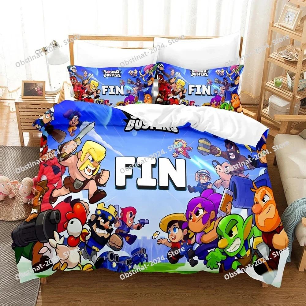 3D Squad Busters Anime Demon Slayer Bedding Set Printed With Pillowcase Bed Duvet Cover Soft Single Double Queen Super King Size EU Single(135*200cm)3pcs