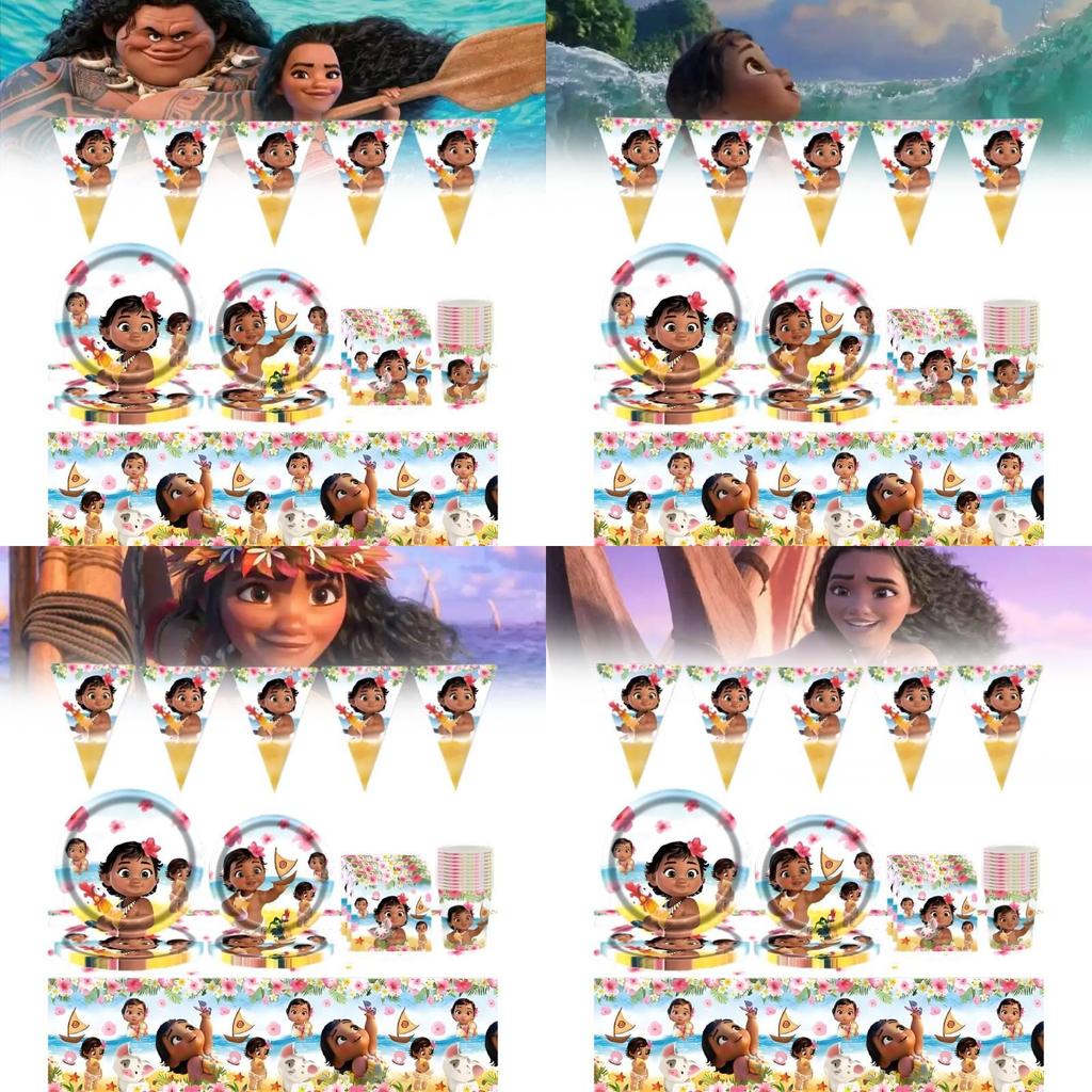 Disney Moana 82pcs Kids Party Tableware Set With Plates Cups Utensils Birthday Supplies