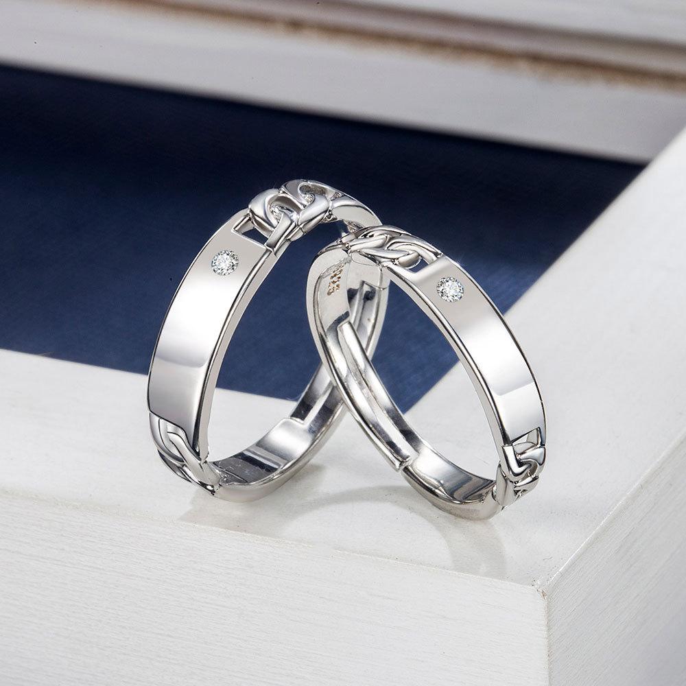 2Pcs 925 Silver Couples Ring Sets Light Polishing Simple Ring for Woman Man Classic Wedding Fine Jewelry Circle