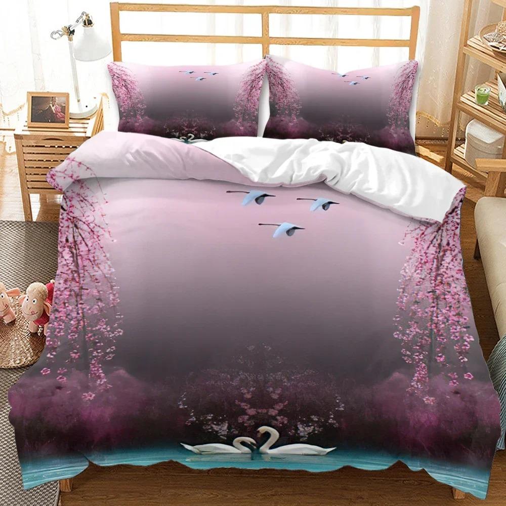 3D Mountain Forest Duvet Cover Set Snow Mountain Winter Theme King Queen Size Comforter Cover for Kid Teen Polyester Bedding Set