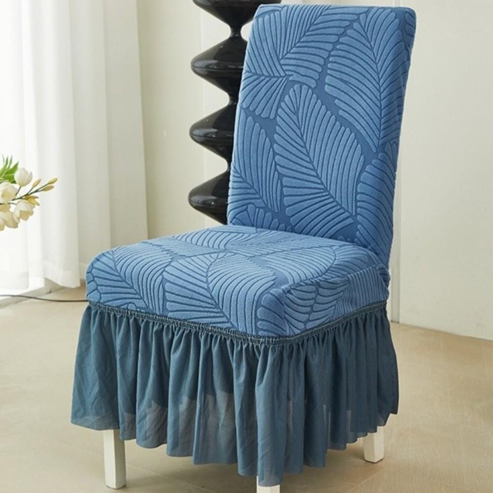 Thickened Stretch Jacquard Dining Chair Cover Dust-proof Chair Seat Slipcover Restaurant темно-синий