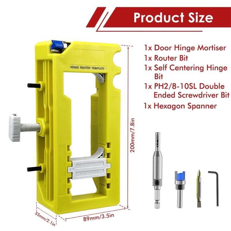 Door Hinges Jig Installation Set for Professional Mortise Cutting On Door Ranging 3" To 5" With Sturdy Rubber Frame