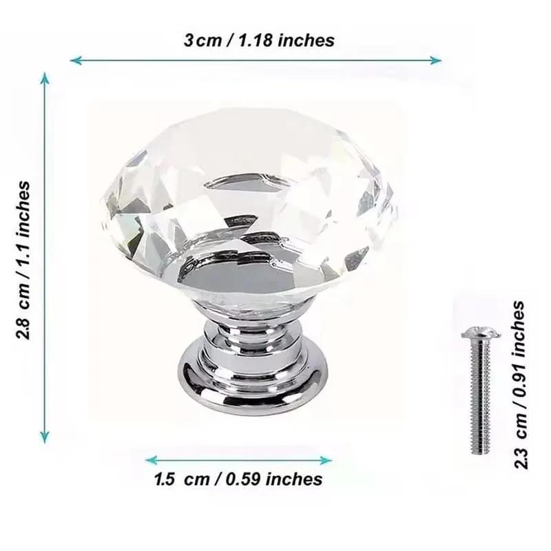 4/8Pcs 30mm Diamond Shape Design Crystal Glass Knobs Cupboard Drawer Pull Kitchen Cabinet Door Wardrobe Handles Hardware