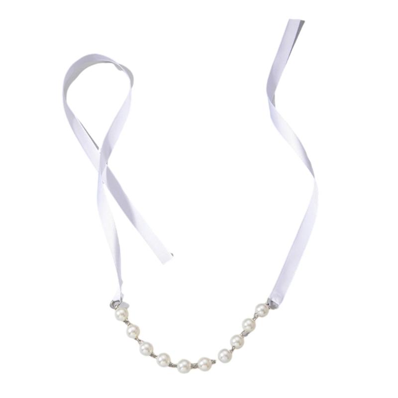 Панк Длинный Широкий Черный Бархатный Чокер Лента Бант Имитация Жемчужных Бусин Ожерелье-Воротник Готическая Бижутерия Новогодние Подарки 1