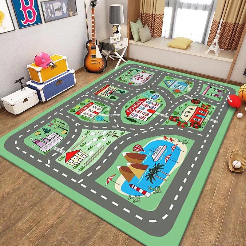 Tapete Infantil de Trânsito Tapete Educacional Design de Cena de Estrada e Cidade Tapete de Jogo Interativo para Quarto de Criança Decoração de Casa Tapete de Casa