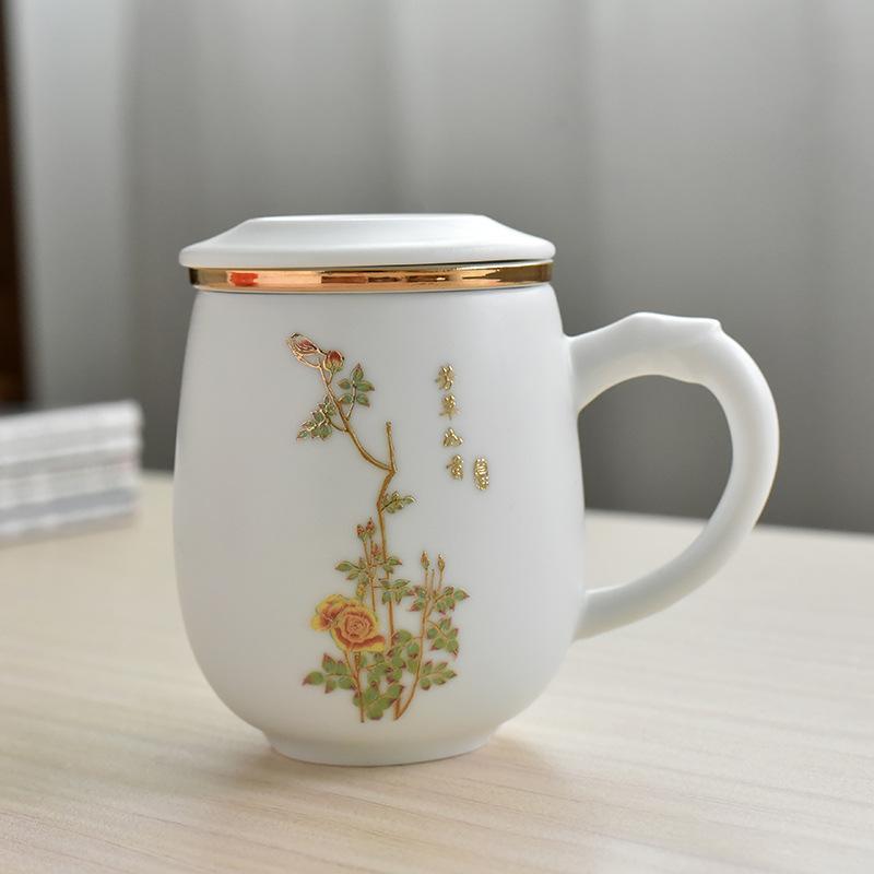 

Белая фарфоровая чайная чашка с крышкой, офисная чашка для разделения чая с фильтром, надписью, подарочная коробка на заказ