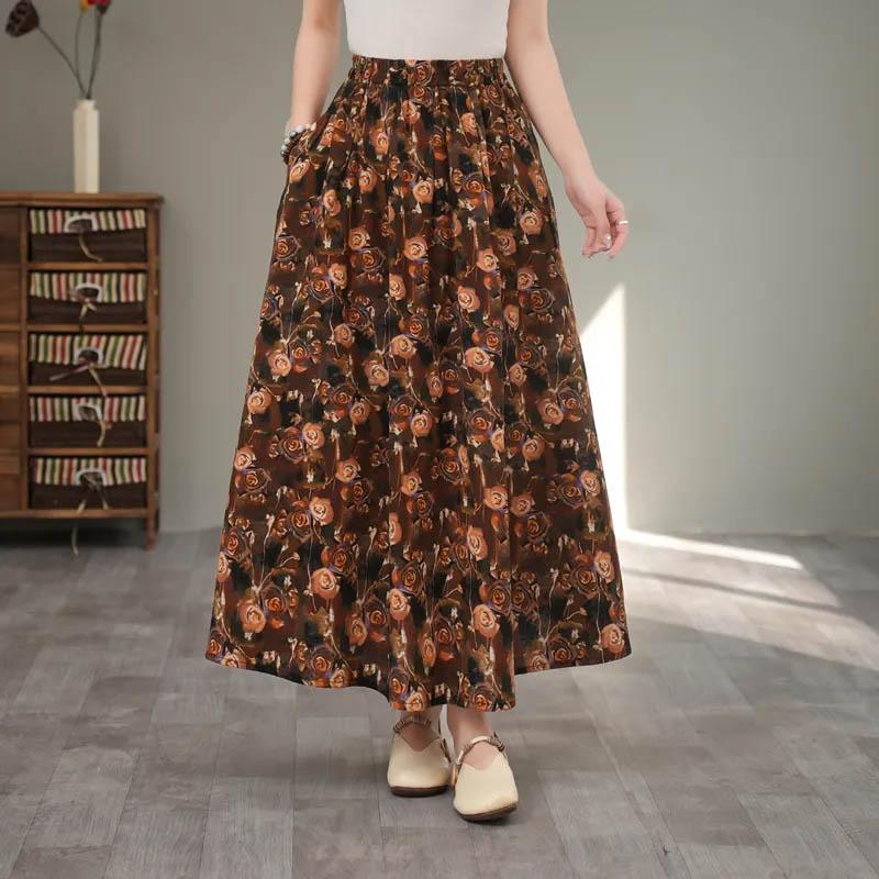 Skirt for Women Casual Vintage Floral Elastic High Waist Long Loose Trousers Stretchy Slim Skirt