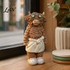 Niche Trendy Furnishings Highland Cow Figurine with Bathrobe, Resin Ornament, Cute Cartoon Animal Decor Statue for Home Desk Shelf & Cafe Window