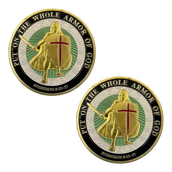 Armor of God Coin 1.57" Diameter Metal Souvenir Coin Put On The Whole Armor of God Double-Sided Armored Soldier Challenge Coin for Military Church