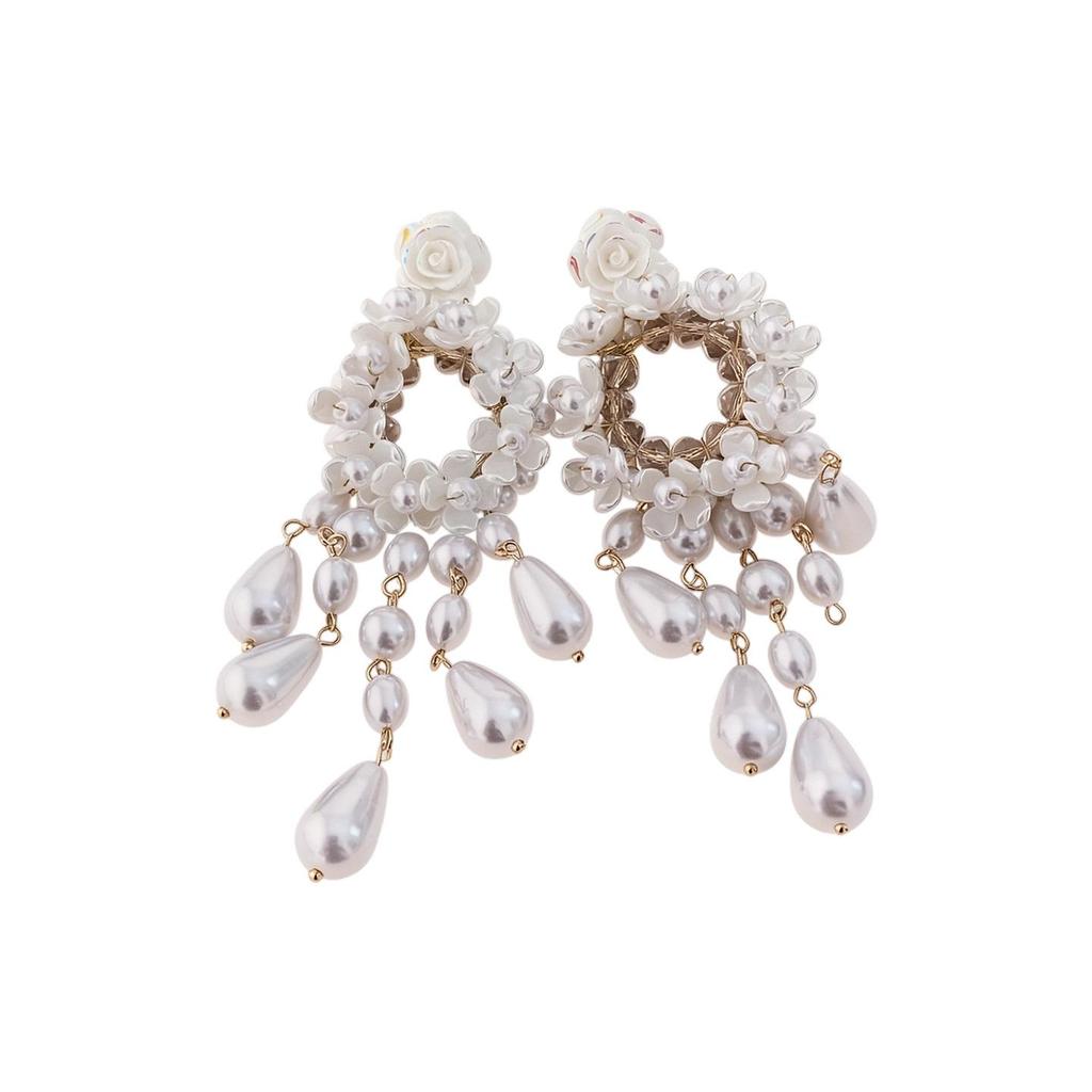 Elegante Retro-Ohrringe mit Perlen und Harzblumen