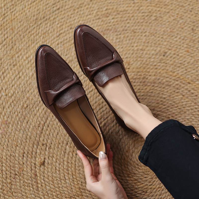 Krazing Pot Обувь из овчины на осень-зиму слипоны на низком каблуке оксфорды размер 40 с круглым носком лоферы туфли-лодочки с глубоким вырезом 39 коричневый 8859₽