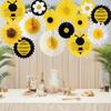 14Pieces Biodegradable Sunflower Bees Paper Fan Decorations Functional Party Backdrops for Indoor Outdoors Use