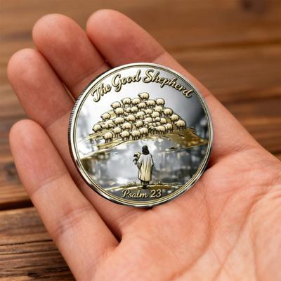 Thou Art with Me Faith Commemorative Coin Jesus The Good Shepherd Protecting Lamb from Wolves Pocket Token Psalm 23:4 Faith Challenge Coin Religious