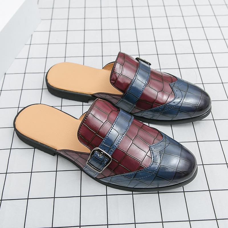 

Men s casual fashion half-drag leather shoes large size summer new heelless loafers trendy slippers 47