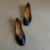 Hot Selling Women Dress Shoes Leather Spring 2025 New French Style Square Toe Ballet Shoes Women Mid Heel  Women Office Shoes