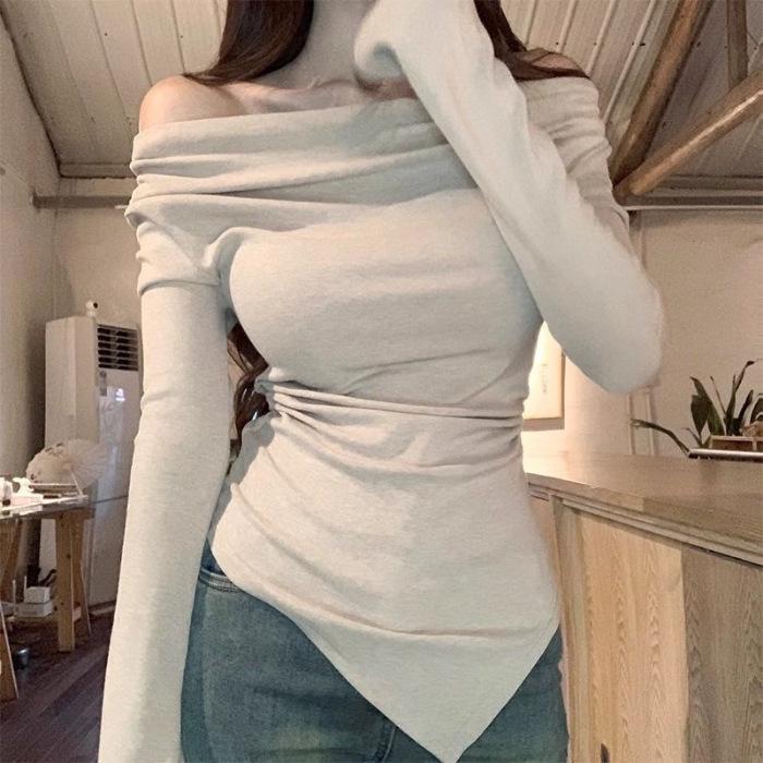 Korean Style One-Shoulder Sexy Autumn Slim-Fit Long Sleeve Top